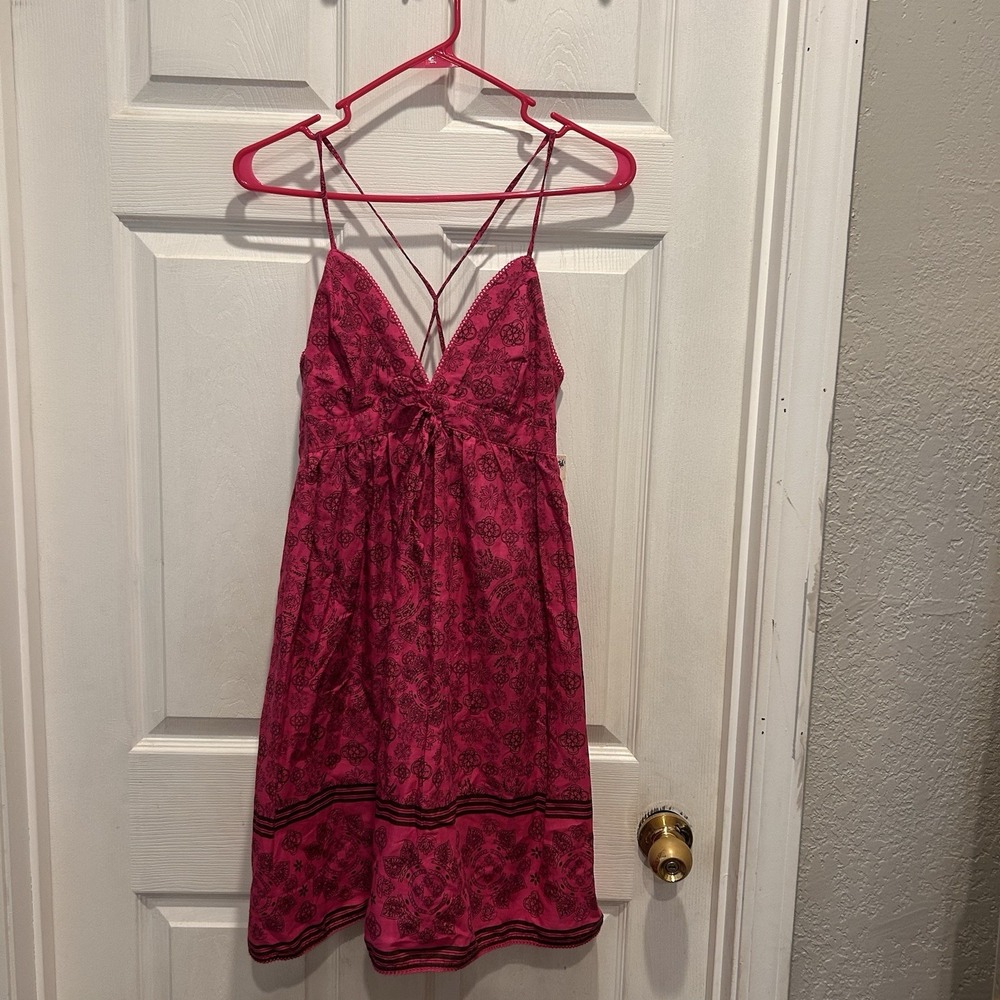 NWT LEI Mini Dress Womens Large Floral Babydoll Fairycore 90s Y2K Fuschia